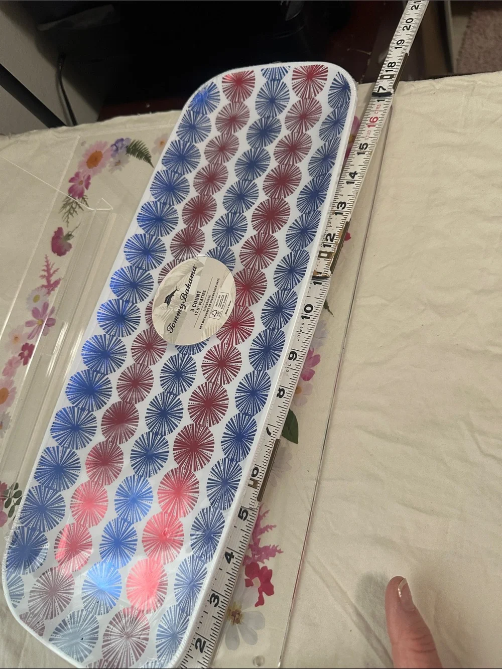 Set of 3 Tommy Bahama Rectangular Tray with Blue and Red Starburst Motif NWT